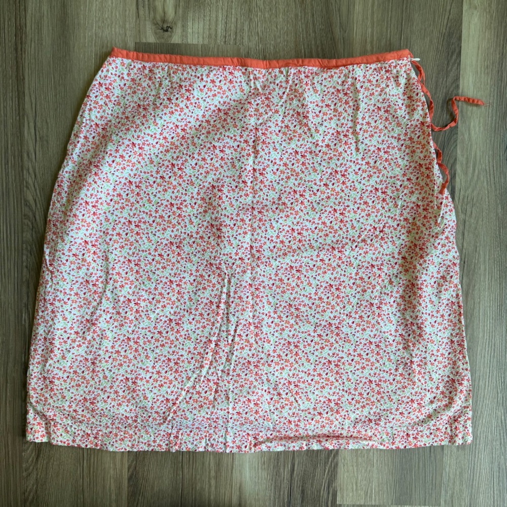 Vintage Dainty Floral Mini Skirt Sz 14 Pink Coral Cotton Textured CottageCore